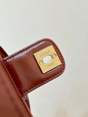 CHANEL TOP HANDLE BAG 18 IN BROWN OIL-WAX LAMBSKIN GOLD HARDWARE