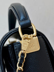 CHANEL FLAP BAG 16 IN BLACK GRAINED CALFSKIN GOLD HARDWARE