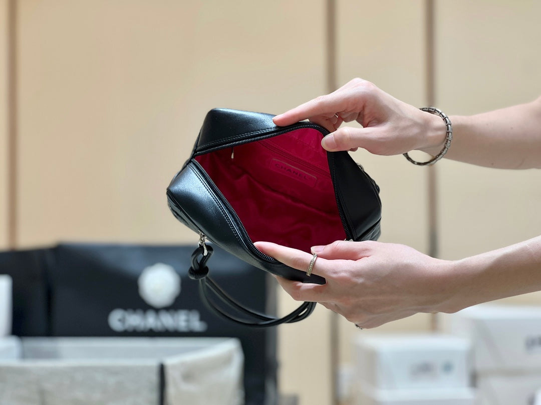 25S CHANEL CAMBON BOSTON BAG 27 IN FULL BLACK CALFSKIN