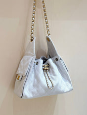 CC 25 HANDBAG IN WHITE 30 GRAINED CALFSKIN GOLD HARDWARE
