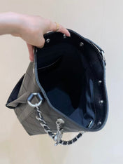 CHANEL 25S LARGE BUCKET BAG 31 IN BLACK SHINY LAMBSKIN SILVER HARDWARE