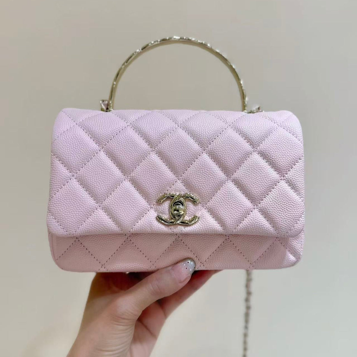 CHANEL 25S COCO CRUSH HANDLE 18 IN PINK CALFSKIN GOLD HARDWARE
