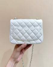 CHANEL 25S MINI SQUARE FLAP BAG 17 IN WHITE CALFSKIN CAVIAR GOLD HARDWARE