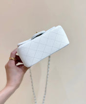 CHANEL 25S MINI SQUARE FLAP BAG 17 IN WHITE CALFSKIN CAVIAR GOLD HARDWARE