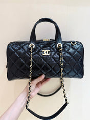 CHANEL 25S LARGE BOWLING BAG 31 IN BLACK CALFSKIN GOLD HARDWARE