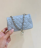 CHANEL 25S FLAP CHARM BAG 13 IN SKY BLUE LAMBSKIN