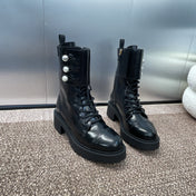 DIOR 25S D-STRIKE LACE-UP PUNK BOOTS 30MM IN BLACK CALFSKIN