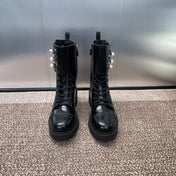DIOR 25S D-STRIKE LACE-UP PUNK BOOTS 30MM IN BLACK CALFSKIN