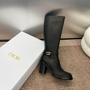 DIOR 25S MONTAIGNE TALL BOOTS 70MM IN BLACK CALFSKIN