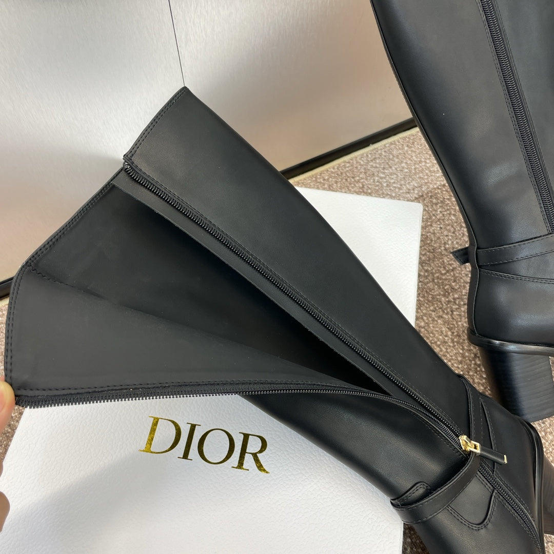DIOR 25S MONTAIGNE TALL BOOTS 70MM IN BLACK CALFSKIN