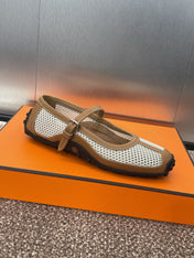 KICHU BALLET FLAT IN BRONZE BROWN CROCHET KNIT AND CALFSKIN