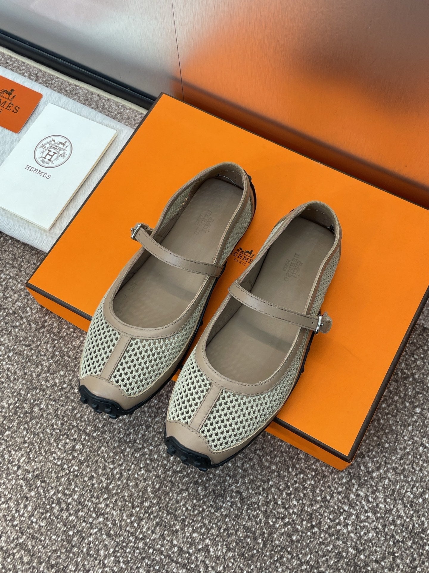 KICHU BALLET FLAT IN MOCHA BROWN CROCHET KNIT AND CALFSKIN