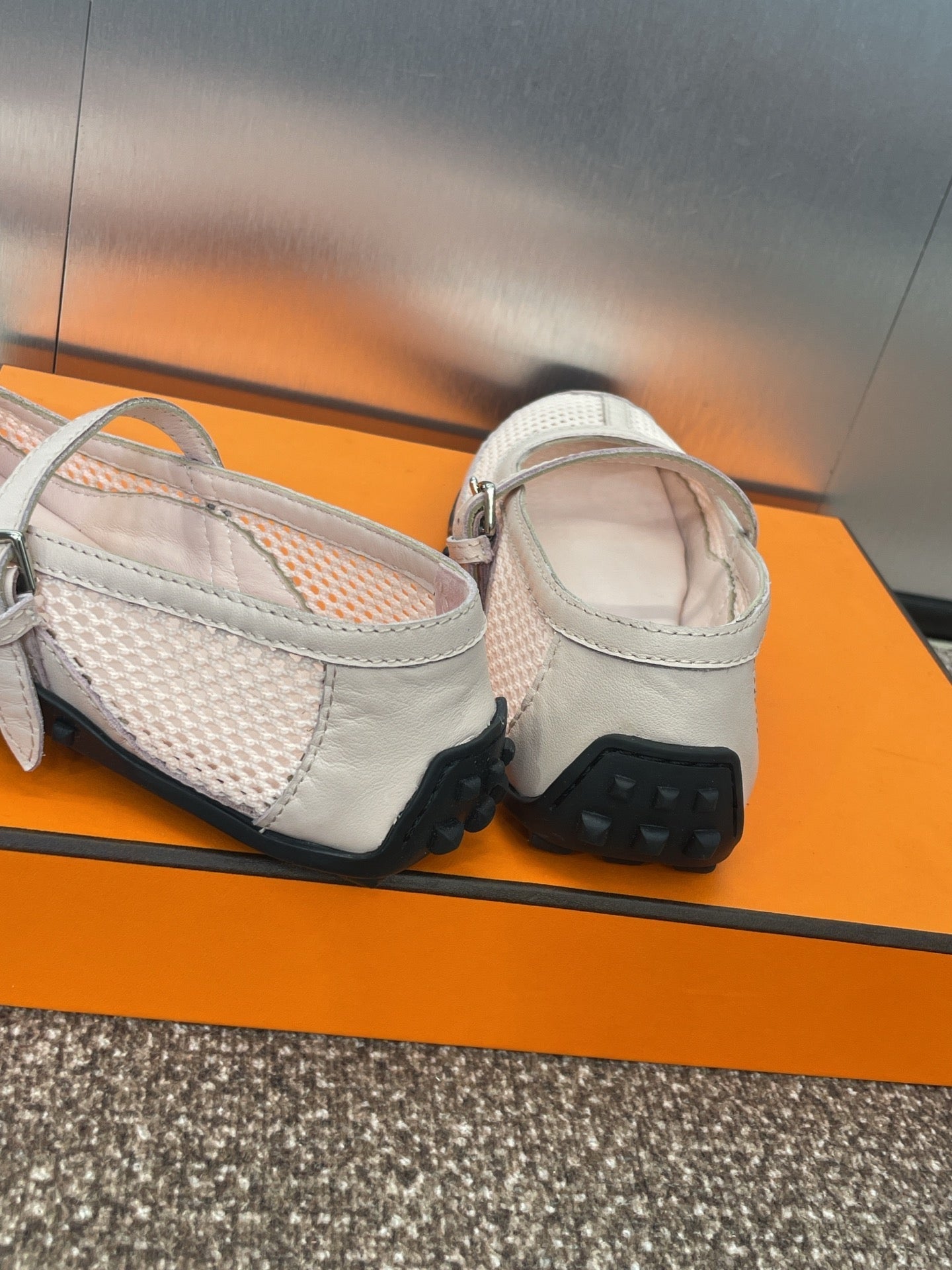 KICHU BALLET FLAT IN LIGHT PINK CROCHET KNIT AND CALFSKIN