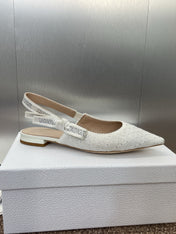 J'ADIOR SLINGBACK 25S IN WHITE FABRIC EMBOSSED CRYSTAL