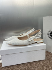 J'ADIOR SLINGBACK 25S IN WHITE FABRIC EMBOSSED CRYSTAL