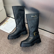 DIOR 25S D-TOWN BOOT 45MM IN BLACK CALFSKIN WITH EMBROIDERED CANNAGE MOTIF