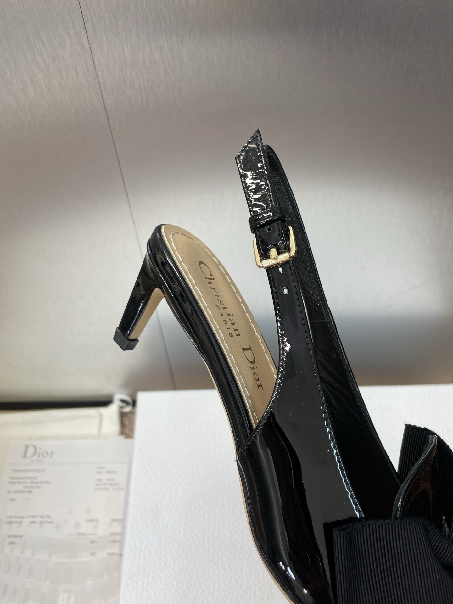 DIOR 25S SLINGBACK PUMP 55MM IN BLACK PATENT CALFSKIN AND GROSGRAIN