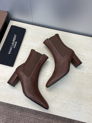 YSL 25S HEELED ANKLE BOOTS 70 MM IN DARK BROWN SMOOTH LAMBSKIN