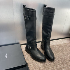 YSL 25S KNEE-HIGH BOOTS 30 MM IN BLACK LAMBSKIN WITH SILVER HARDWARE