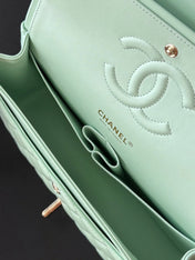 CHANEL 25S CLASSIC FLAP BAG 25 CM IN LIGHT CYAN BLUE LAMBSKIN WITH GOLD HARDWARE