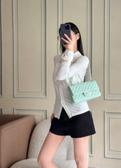 CHANEL 25S CLASSIC FLAP BAG 25 CM IN LIGHT CYAN BLUE LAMBSKIN WITH GOLD HARDWARE