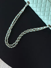 CHANEL 25S CLASSIC FLAP BAG 25 CM IN LIGHT CYAN BLUE LAMBSKIN WITH GOLD HARDWARE