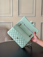 CHANEL 25S CLASSIC FLAP BAG 25 CM IN LIGHT CYAN BLUE LAMBSKIN WITH GOLD HARDWARE