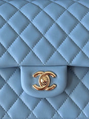 CHANEL 25S CLASSIC FLAP BAG 25 CM IN LIGHT BLUE LAMBSKIN WITH GOLD HARDWARE
