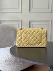 CHANEL 25S CLASSIC FLAP BAG 25 CM IN LIGHT YELLOW LAMBSKIN WITH GOLD HARDWARE