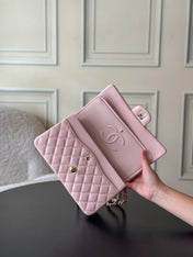 CHANEL 25S CLASSIC FLAP BAG 25 CM IN LIGHT PINK LAMBSKIN WITH GOLD HARDWARE