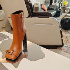 BALENCIAGA 25S BEL AIR BOOTS 115 MM IN DARK ORANGE CALFSKIN WITH SILVER HARDWARE