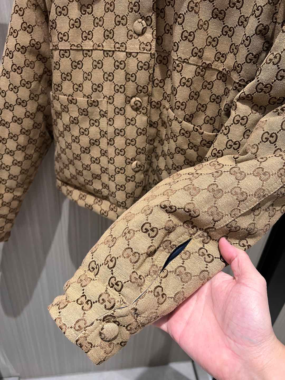 Gucci Quilted Jacket Beige Blue Polyester Fiber