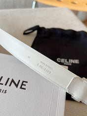 CELINE 25S TRIOMPHE BELT 25MM IN WHITE CALFSKIN GOLD HARDWARE 585788