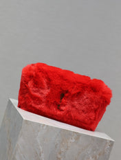 KATE SMALL BAG 22 IN SCARLET RED RABBIT FUR GOLD CHAIN