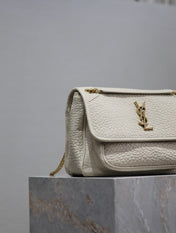 NIKI MEDIUM 28 IN WHITE ELEPHANT PATTERN LAMBSKIN GOLD LOGO