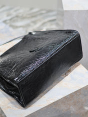 NIKI SHOPPING BAG 39 IN BLACK CRUMPLED CALFSKIN SILVER HARDWARE