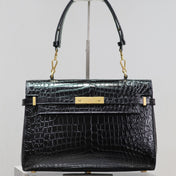 MANHATTAN HANDBAG 32 IN BLACK CROCODILE-EMBOSSED CALFSKIN GOLD HARDWARE