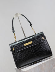 MANHATTAN HANDBAG 32 IN BLACK CROCODILE-EMBOSSED CALFSKIN GOLD HARDWARE