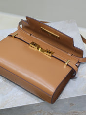 MANHATTAN SMALL 24 IN BRONZE BROWN CALFSKIN GOLD HARDWARE