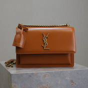 YSL 25S SUNSET BAG 22 IN DARK CARAMEL CALFSKIN GOLD HARDWARE
