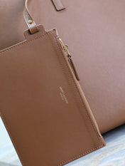 SHOPPING TOTE BAG 38 IN RED BROWN CALFSKIN