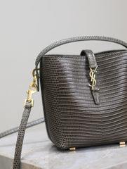 YSL 25S LE 37 MINI 15 IN BROWN LIZARD PATTERN CALFSKIN GOLD HARDWARE