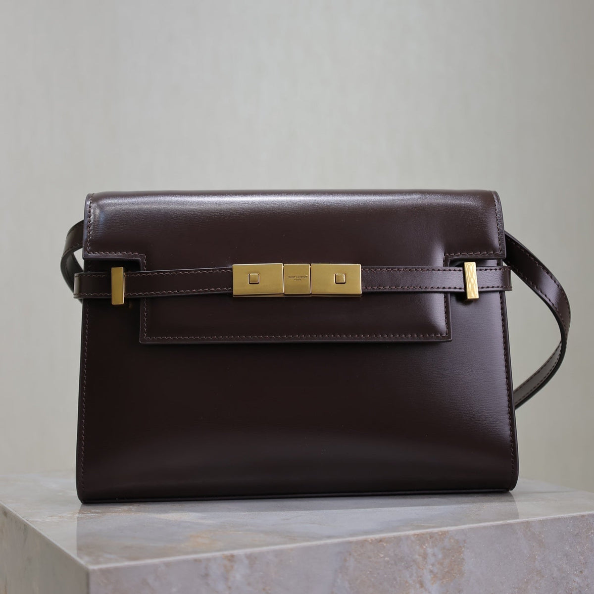 YSL 25S MANHATTAN SMALL 24 IN ROUGE CABERNET CALFSKIN GOLD HARDWARE