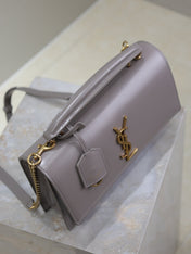 YSL 25S SUNSET MM 25 IN GRAYISH PURPLE CALFSKIN GOLD HARDWARE