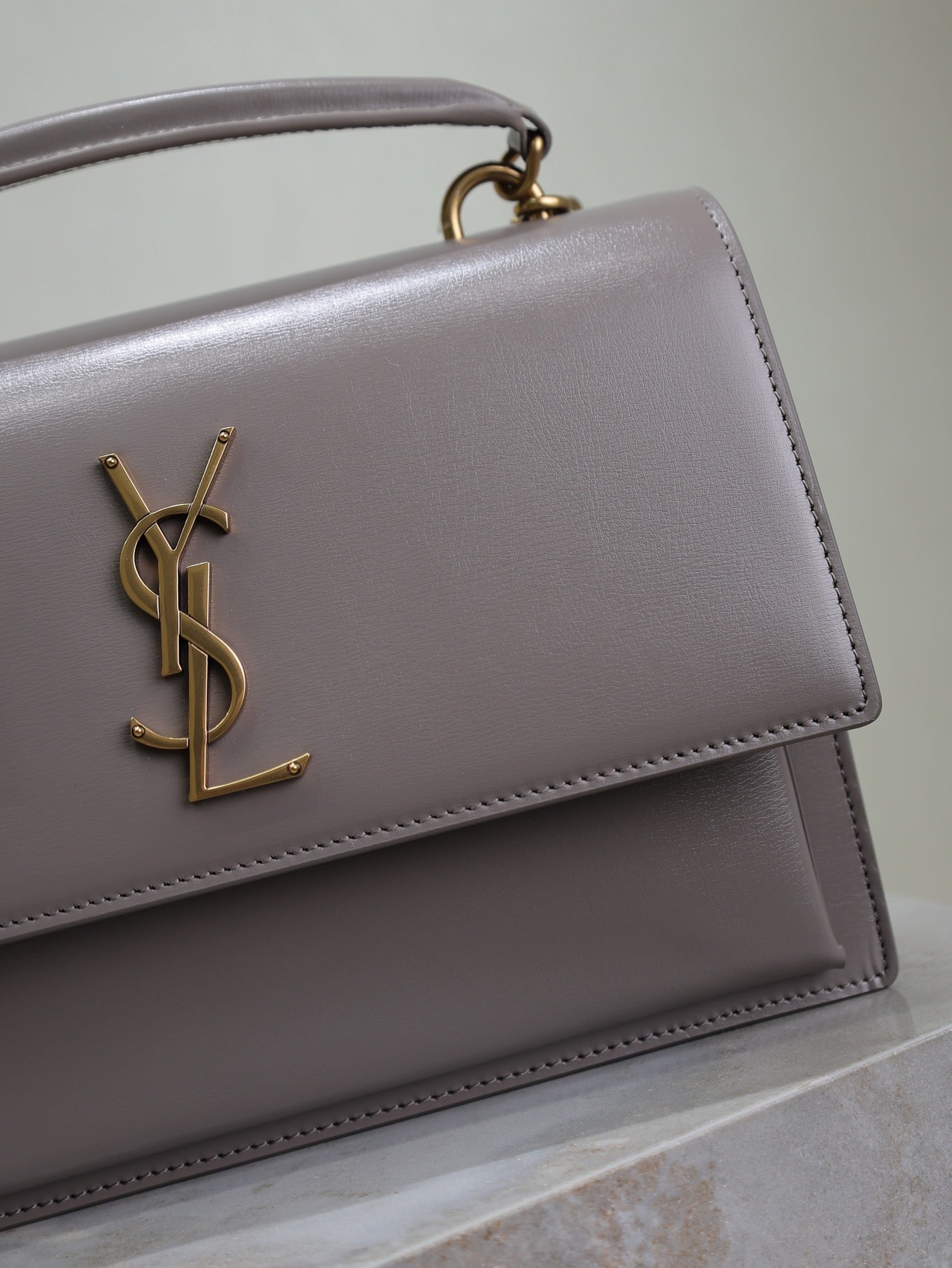 YSL 25S SUNSET MM 25 IN GRAYISH PURPLE CALFSKIN GOLD HARDWARE
