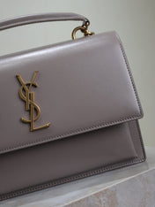 YSL 25S SUNSET MM 25 IN GRAYISH PURPLE CALFSKIN GOLD HARDWARE