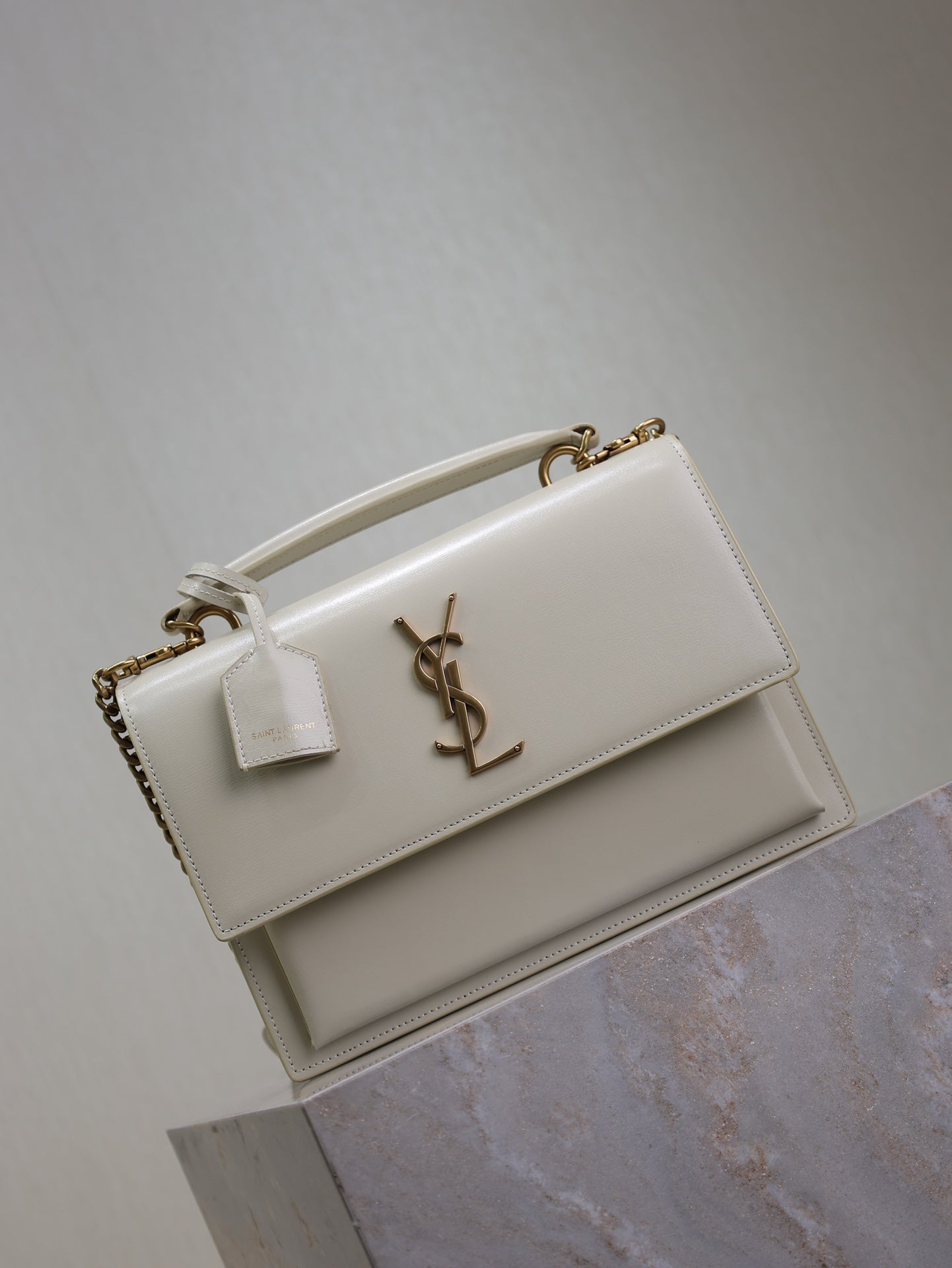 YSL 25S SUNSET MM 25 IN IVORY CALFSKIN GOLD HARDWRE