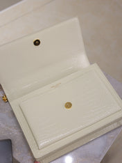 YSL 25S SUNSET MEDIUM 22 IN IVORY CROCODILE-EMBOSSED SHINY CALFSKIN GOLD HARDWRE