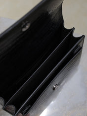 YSL 25S SUNSET MEDIUM 22 IN BLACK CROCODILE-EMBOSSED SHINY CALFSKIN BLACK HARDWRE