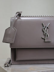 YSL 25S SUNSET BAG 22 IN DARK PURPLE CALFSKIN SILVER HARDWRE